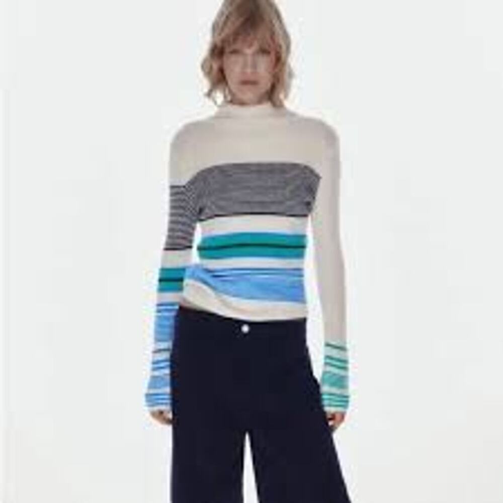 Zara soft knit stripe funnel neck sweater size XL